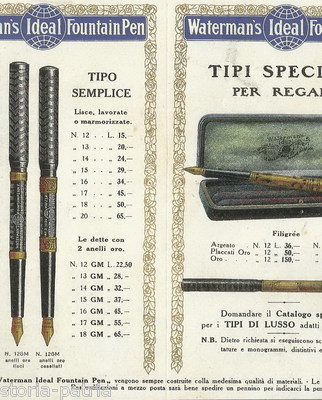 Scrittura, Penne Stilografiche Waterman'S Ideal, Hardtmuth Milano, Pubblicità d'Epoca