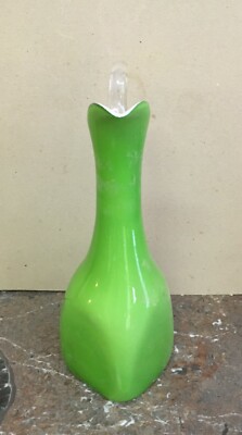 Antico Vetro Da Collezione, Vaso Di Bel Modellato, Opalescente Verde, Caraffa, Novecento