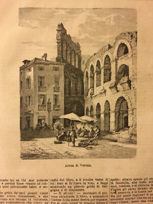 Arena Di Verona, Veduta Animata Con Venditori Ambulanti, Xilografia 1877