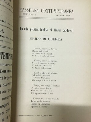 Rassegna Contemporanea, Roma, Febbraio 1909 Carducci, Pirandello, Terremoto Sicilia E Calabria