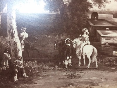 Caccia E Cacciatori: Scena Paesaggistica Con Dame E Cavalieri, Arte Piemontese Dell'Ottocento