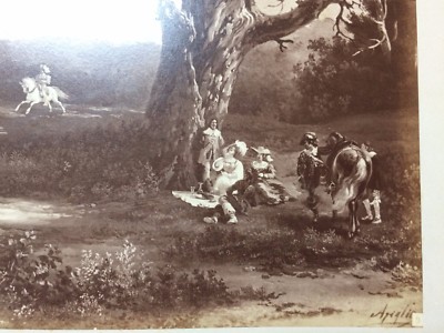 Caccia E Cacciatori: Scena Paesaggistica Con Dame E Cavalieri, Arte Piemontese Dell'Ottocento