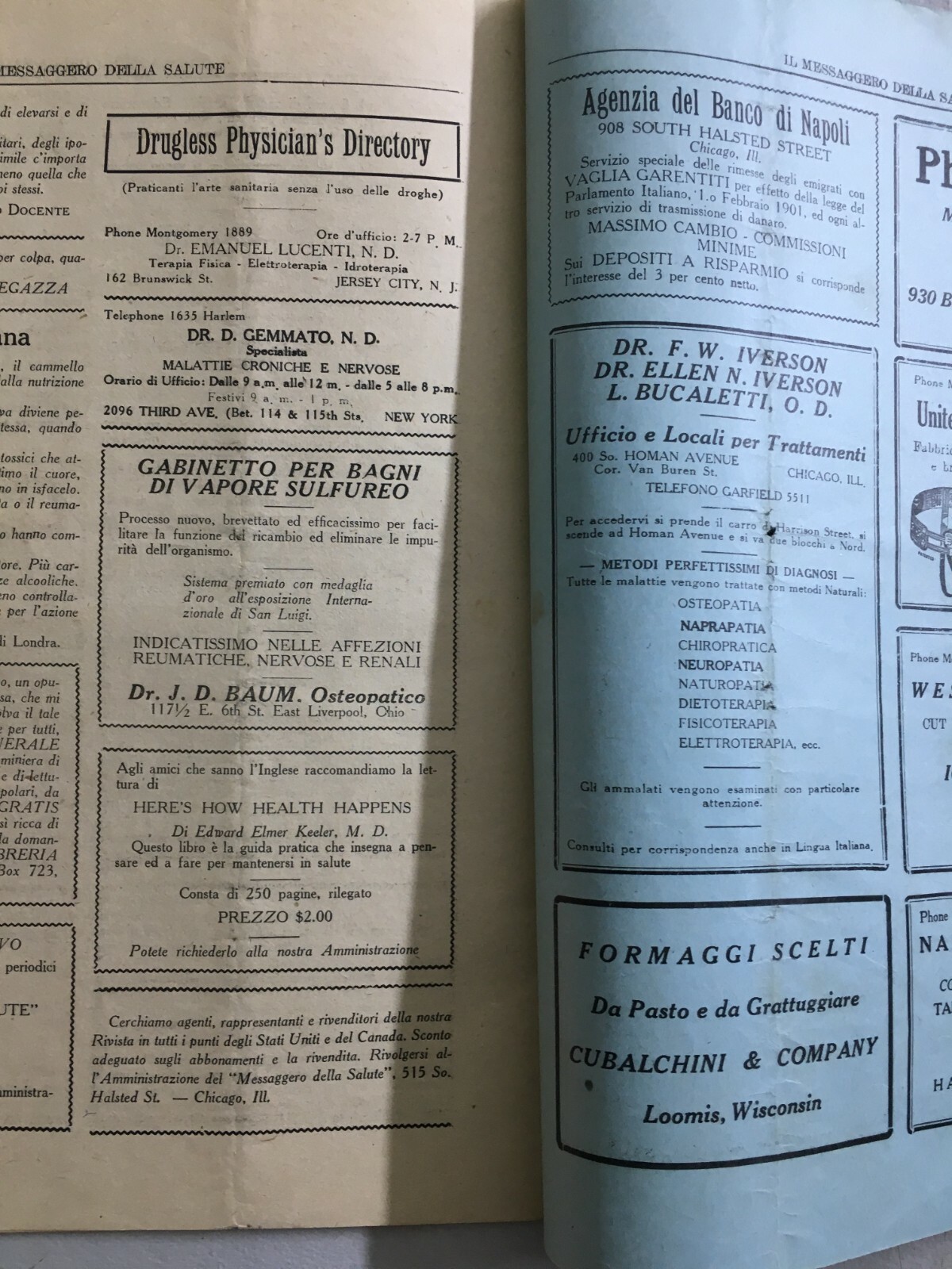 Medicina Alternativa, Osteopatia, Naturopatia, Chiropratica Ed Emigrazione A Chicago (1920)
