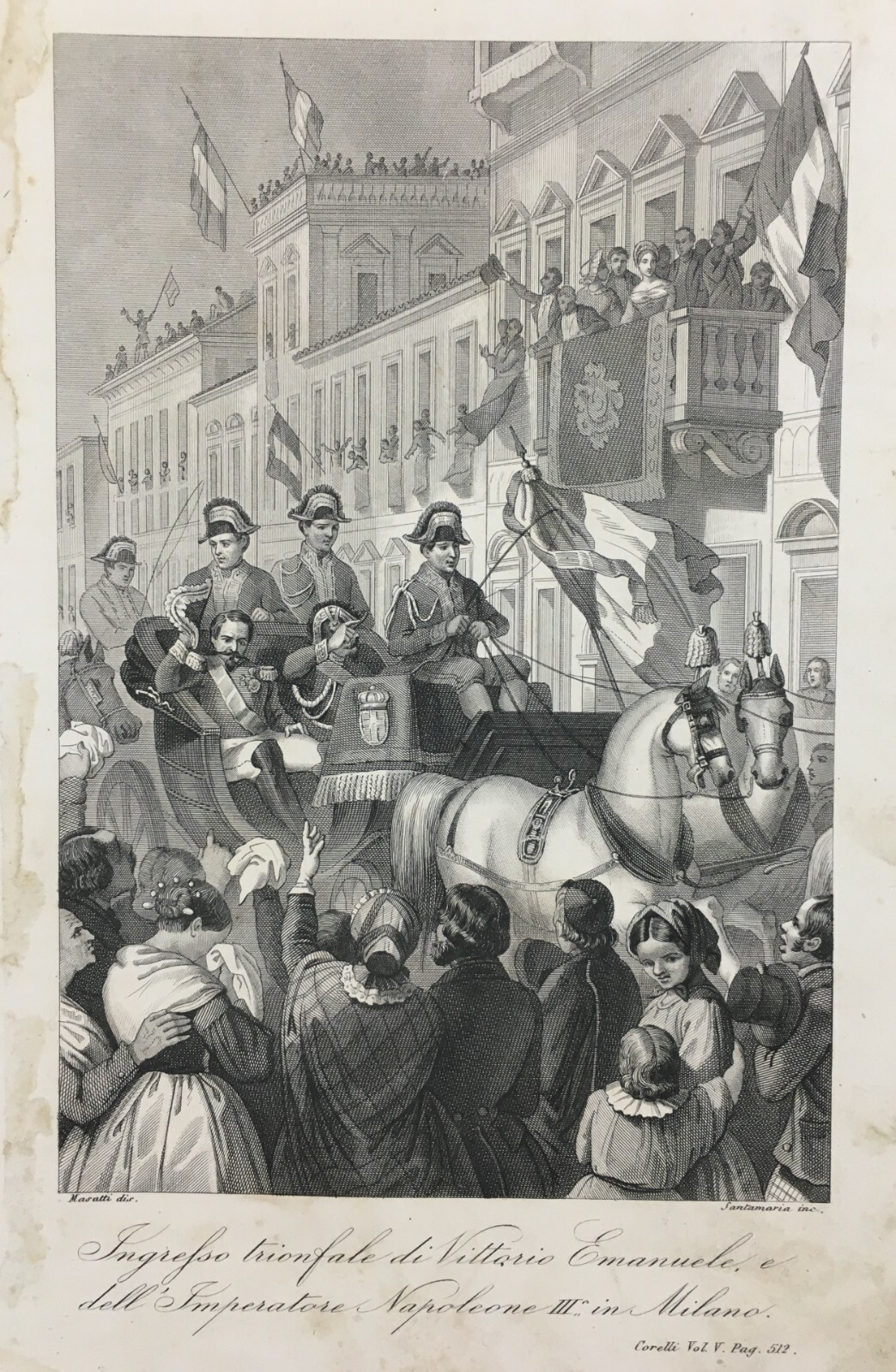 Milano, Savoia, Vittorio Emanuele, Napoleone III: Animata Veduta Dell'800, Santamaria