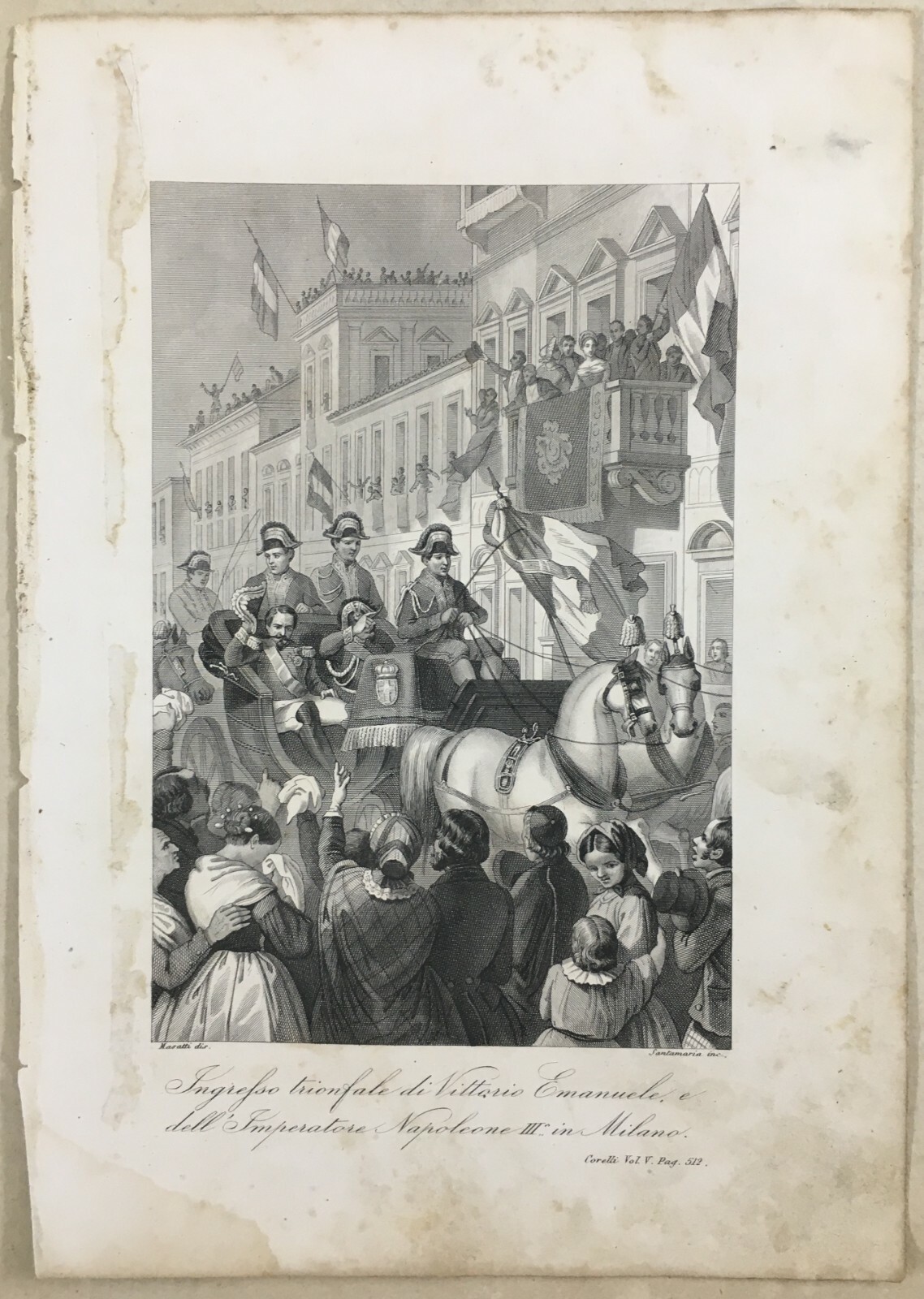 Milano, Savoia, Vittorio Emanuele, Napoleone III: Animata Veduta Dell'800, Santamaria