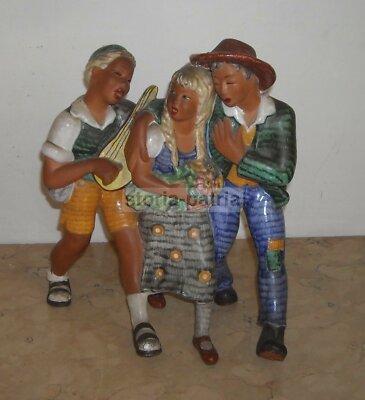 Ceramica Da Collezione: Gruppo Scultoreo Popolare Con Musicisti E Cantanti, Anni '20