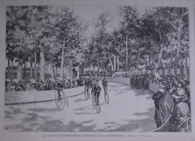 Velocipedi, Biciclette, Ciclismo, Bologna, Gara Alla Montagnola, Stampa d'Epoca, 1888