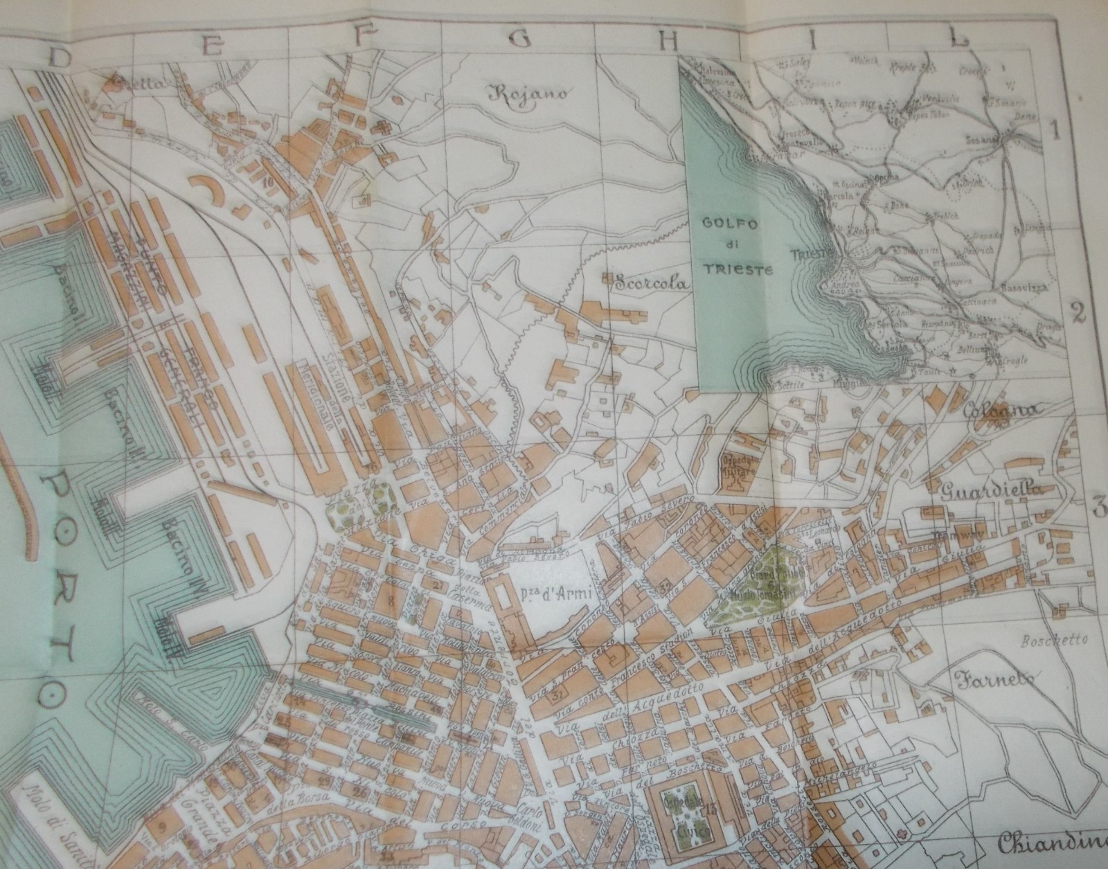 Trieste: Antica Cartografia, Mappa Topografica Con Viabilità, Alberghi E Teatri
