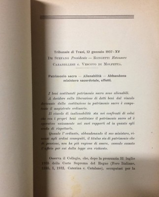 Giuridica Puglia, Molfetta: Diritto Concordatario, Gioia, Carabellese, Santa Sede, 1938