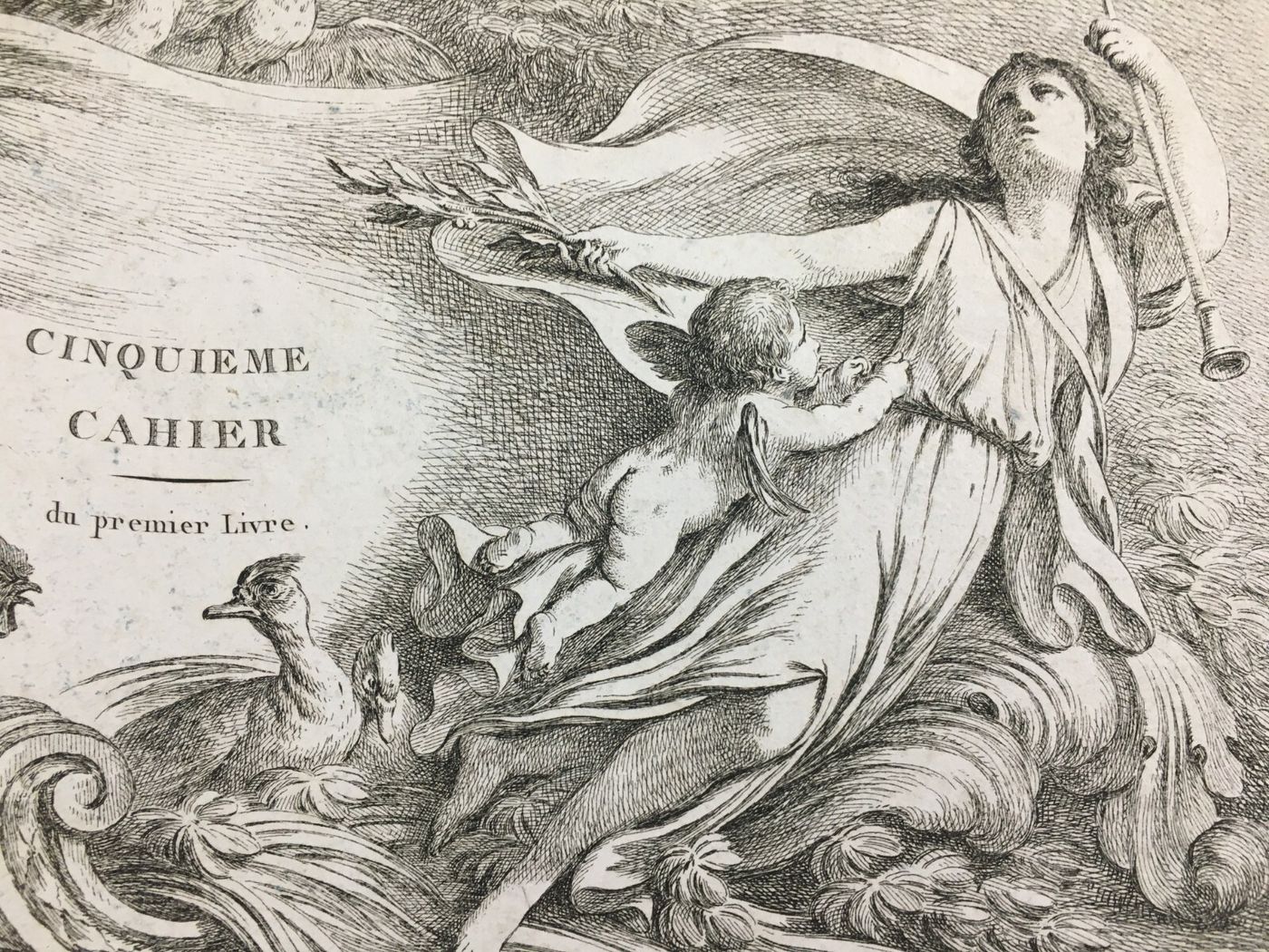 Arte Antica, Artista Huet, Parigi, Incisione Di Pregio, Musica, Angeli, Galline, Oche
