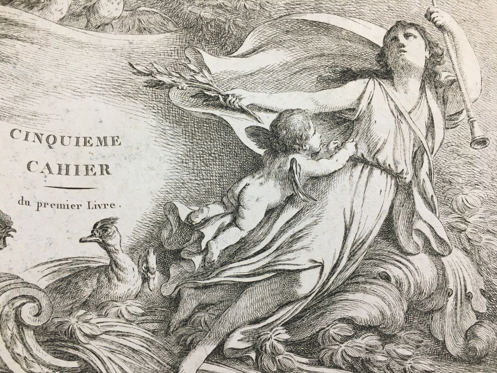Arte Antica, Artista Huet, Parigi, Incisione Di Pregio, Musica, Angeli, Galline, Oche