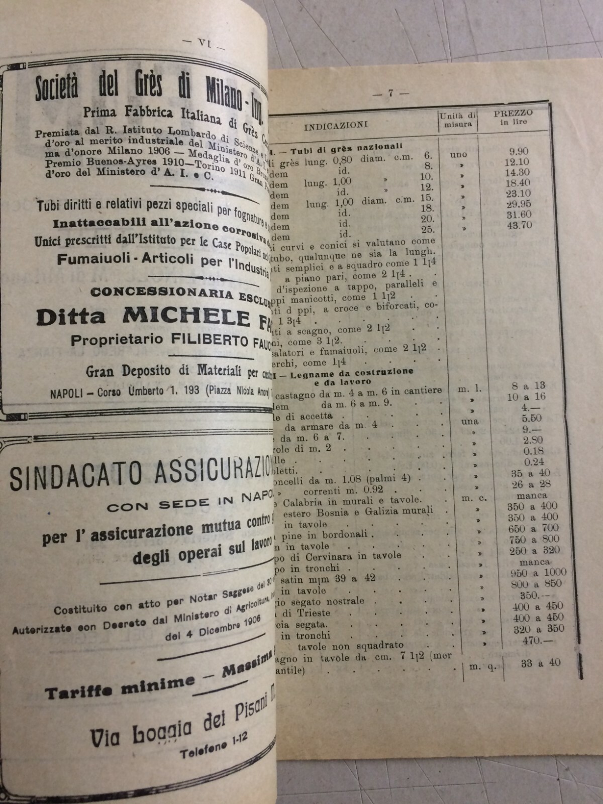 Ingegneria, Edilizia, Materiali E Manodopera: Bollettino Prezzi E Pubblicità, Napoli 1924