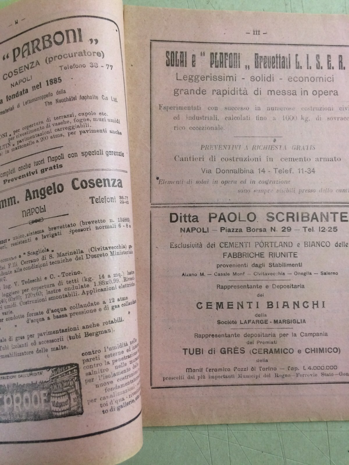 Ingegneria, Edilizia, Materiali E Manodopera: Bollettino Prezzi E Pubblicità, Napoli 1924