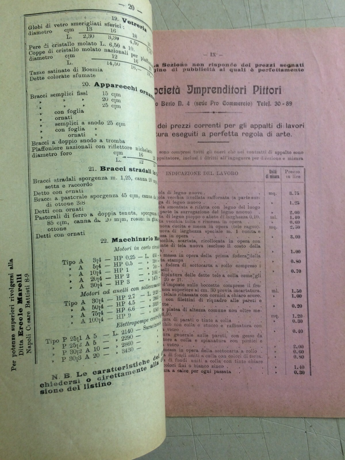 Ingegneria, Edilizia, Materiali E Manodopera: Bollettino Prezzi E Pubblicità, Napoli 1924
