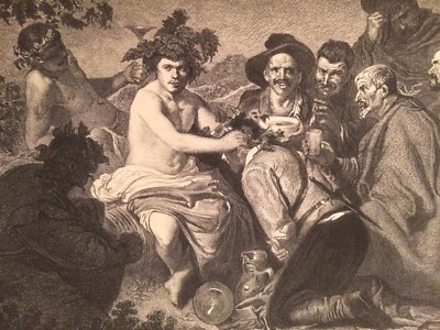 Arte Antica, Incisione: Scena Bacchica, I Bevitori Di Vino. Incisore Masson, Velázquez
