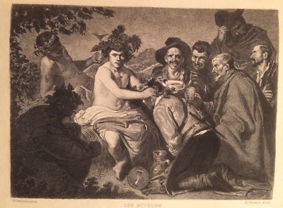 Arte Antica, Incisione: Scena Bacchica, I Bevitori Di Vino. Incisore Masson, Velázquez
