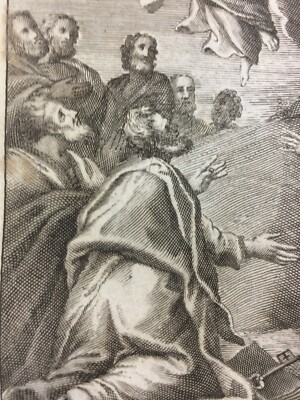 Antica Stampa Popolare Devozionale: Scena Biblica Dell'Ascensione, Artista Nicola Gutierrez