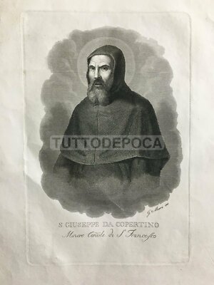 San Giuseppe Da Copertino: Incisione Originale All'Acquaforte Di G. Marri, Puglia, XIX Secolo