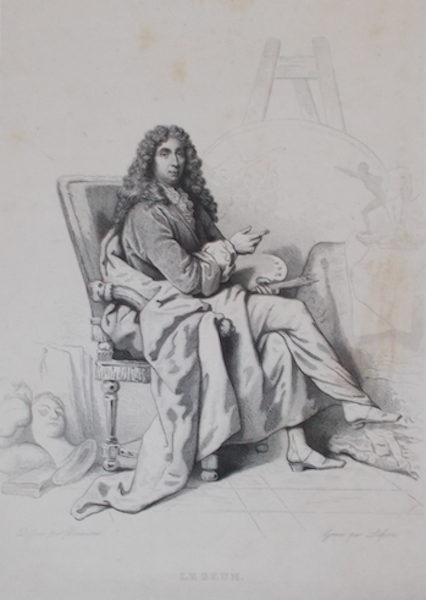 Ritratto Dell'Artista Charles Lebrun, Incisione Originale Di Lefevre Da Decaisne, Metà XIX Secolo