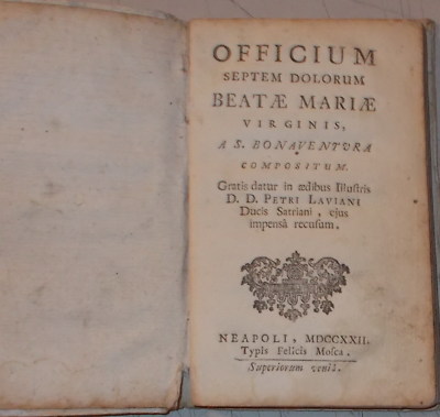 Officium Septem Dolorum Beatae Mariae Virginis, S. Bonaventura, Napoli, 1722