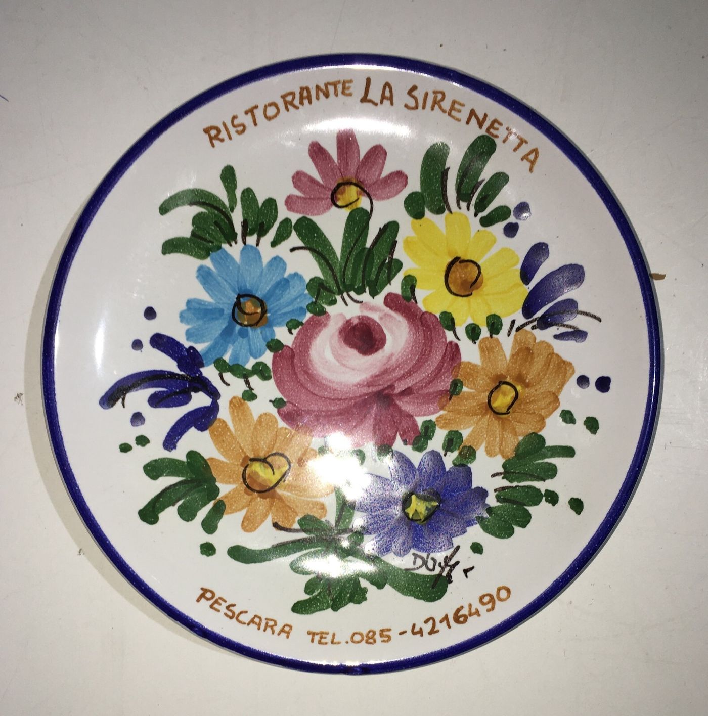 Abruzzo, Pescara, Ceramica Pubblicitaria, Ristorante, Piatto Floreale Da Collezione