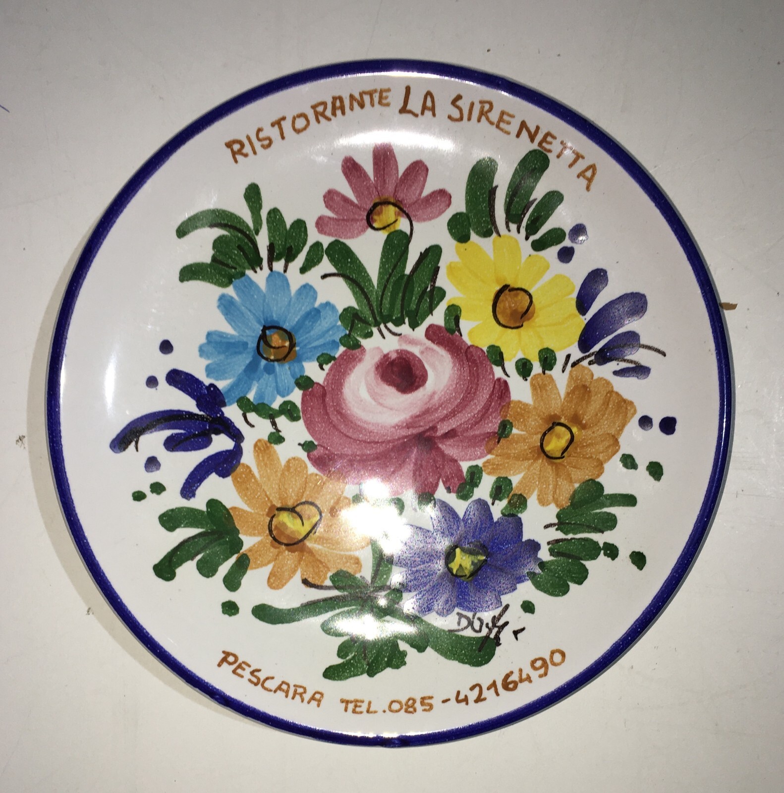 Abruzzo, Pescara, Ceramica Pubblicitaria, Ristorante, Piatto Floreale Da Collezione