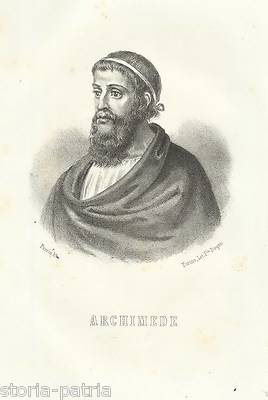 Uomini Illustri, Scienza, Matematica: Archimede. Antico Ritratto, Doyen, Perrin, Litografia