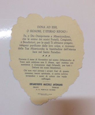 Puglia, Trani, Orfanotrofio: Inusuale Santino Con Decori Floreali E Crisantemi