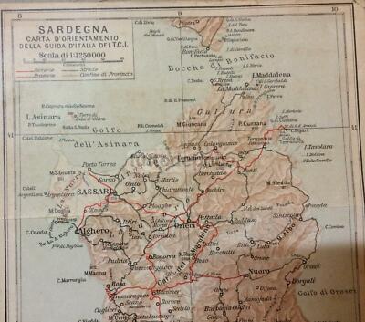 Sardegna: Antica Mappa Geografica Di Cagliari, Nuoro, Sassari, Tavolara E Oristano