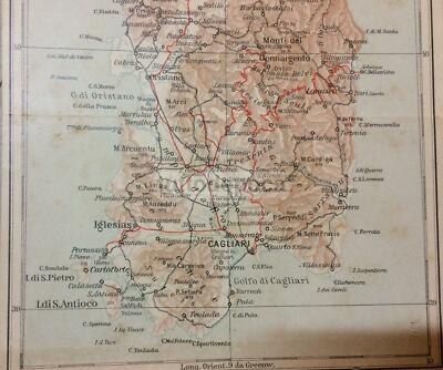 Sardegna: Antica Mappa Geografica Di Cagliari, Nuoro, Sassari, Tavolara E Oristano