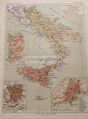 Regno Di Napoli, Sicilia, Sardegna E Sud Italia Sotto Angioini E Aragonesi Mappa