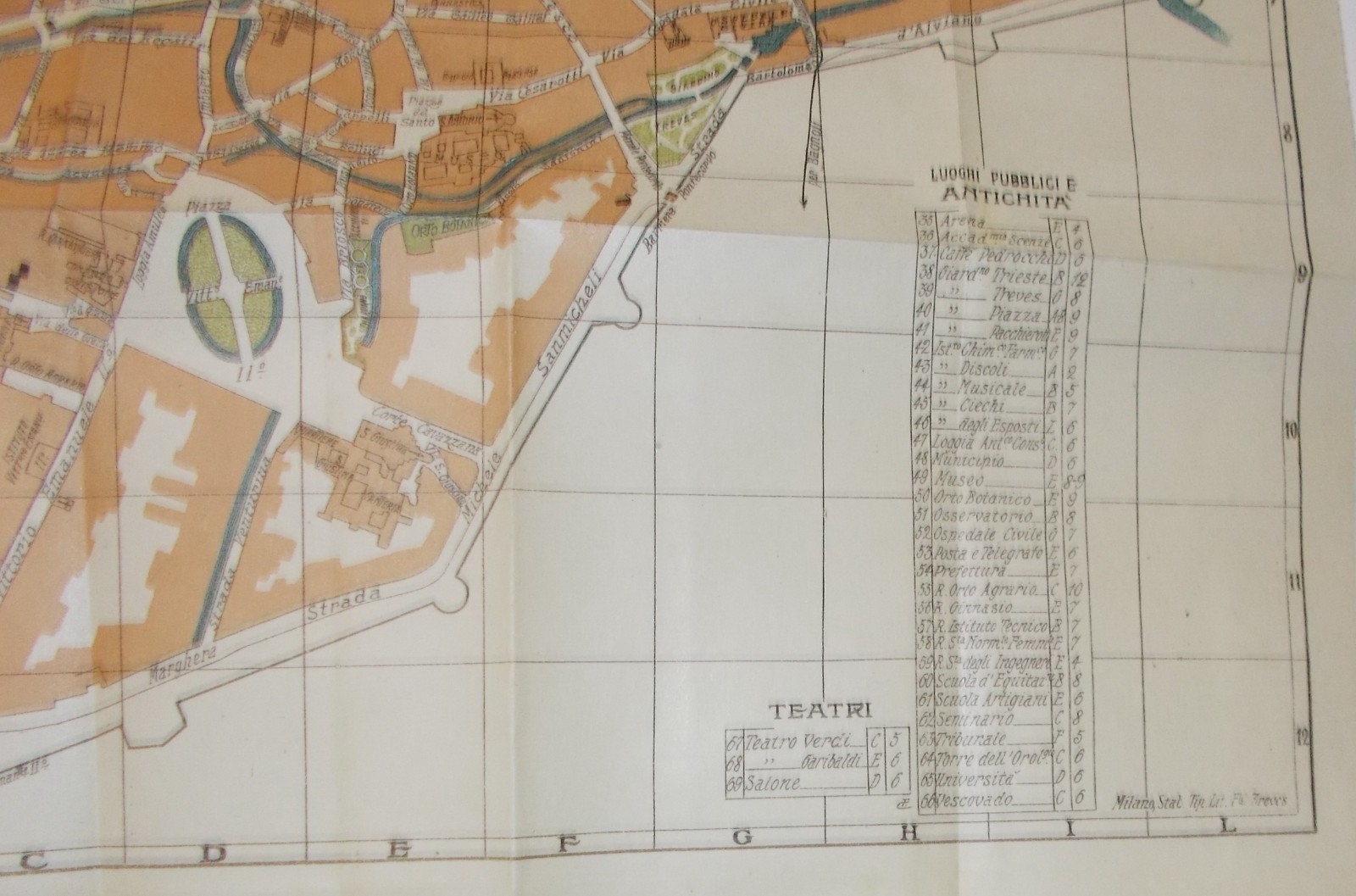 Veneto, Padova: Antica Cartografia, Mappa Topografica, Viabilità, Teatri, Scuole, 1904