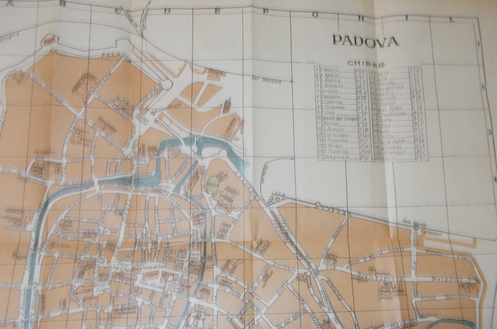 Veneto, Padova: Antica Cartografia, Mappa Topografica, Viabilità, Teatri, Scuole, 1904