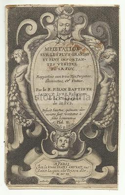 Antica Incisione Con Allegorie: Teologia, Compagnia Di Gesù, Gesuiti, Camusat, 1640