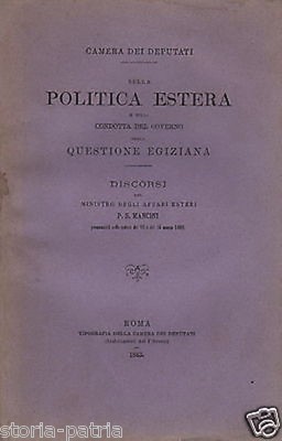 Politica: Questione Egiziana, Parlamento, Mancini, Sardegna, Corsica. Edizione Antica