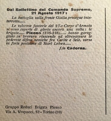 Marche, Militaria: Reduci Della Brigata Piceno, Reggimento Fanteria. Cadorna. Cartolina.