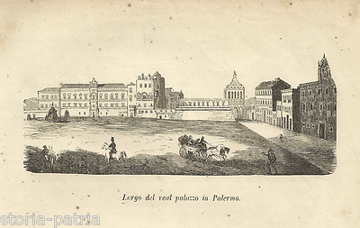 Sicilia, Palermo, Palazzo Reale, Antica Prospettiva Animata, Xilografia Del XIX Secolo
