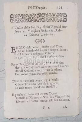 Agiografia: Stampa Popolare Devozionale Di Santa Teresa E La Guarigione Dalla Peste (XVII Secolo)