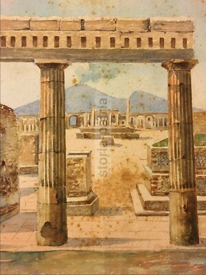 Pompei, Antiche Rovine E Vesuvio: Veduta Panoramica Firmata