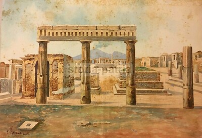 Pompei, Antiche Rovine E Vesuvio: Veduta Panoramica Firmata