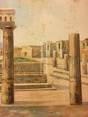 Pompei, Antiche Rovine E Vesuvio: Veduta Panoramica Firmata