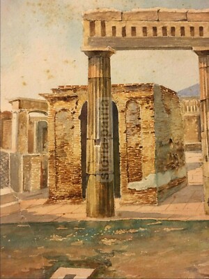 Pompei, Antiche Rovine E Vesuvio: Veduta Panoramica Firmata