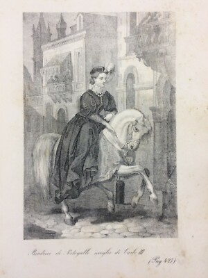Beatrice Di Portogallo E Carlo III. Antica Veduta, Incisione Dell'Ottocento