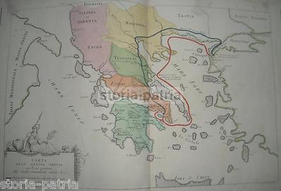 Antica Cartografia Acquarellata: Grecia, Magna Grecia, Puglia, Calabria, Salento, 1811