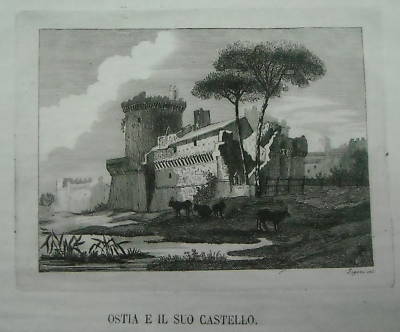 Lazio, Ostia: Veduta Pastorale Del Castello. Incisione Antica