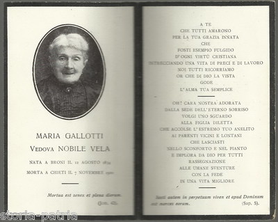 Abruzzo, Chieti: Maria Gallotti Nobile Vela, Antico Luttino Con Ritratto E Crocifissione, 1920