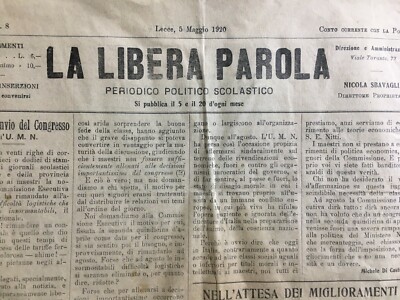 Puglia, Salento, Lecce: Pedagogia E Scuola. La Libera Parola, Antico Giornale. Sbavaglia