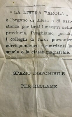 Puglia, Salento, Lecce: Pedagogia E Scuola. La Libera Parola, Antico Giornale. Sbavaglia