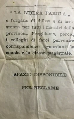 Puglia, Salento, Lecce: Pedagogy and School. La Libera Parola, Antique Newspaper. Sbavaglia