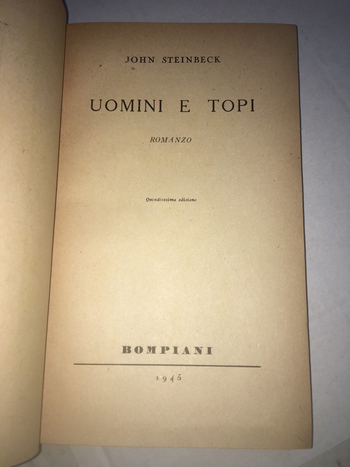 Steinbeck   Uomini E Topi   Edizione 1945   Copertine Di Vellani Marchi E Bernard
